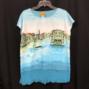Print Front Cap Sleeve Top
