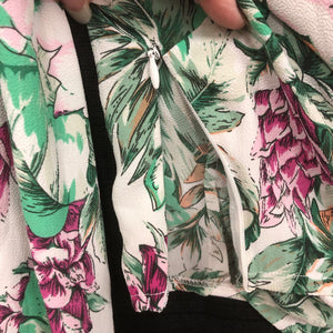 Floral Tie Front Bell Sleeve Wrap Crop Top (Mustard Seed)