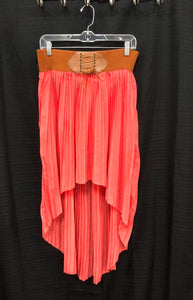 Pleated & Belted Accordion High-Low Skirt