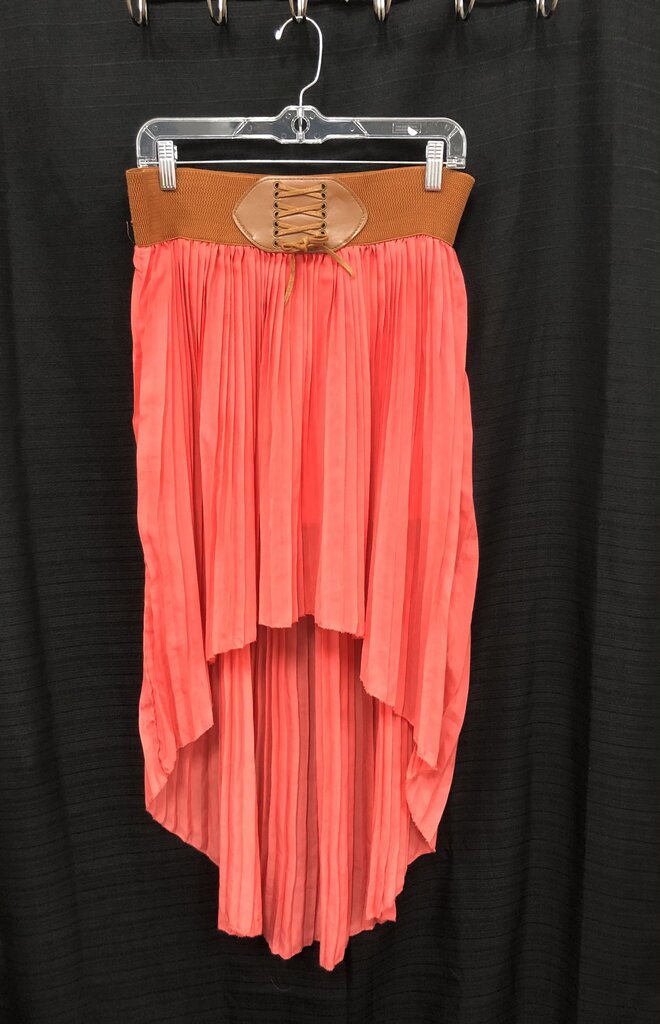 Pleated & Belted Accordion High-Low Skirt