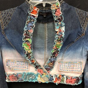 Cropped Embellished Denim Jacket