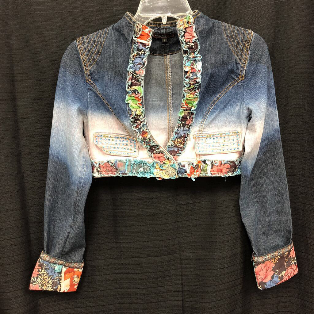 Cropped Embellished Denim Jacket