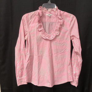 Ruffle Neckline Striped Top