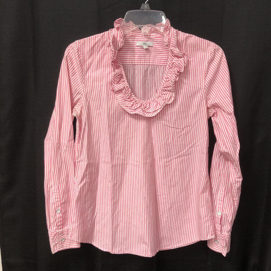 Ruffle Neckline Striped Top