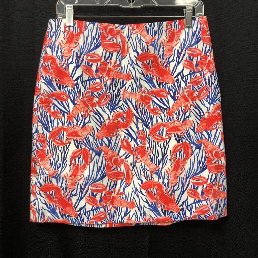 Lobster Print Stretch Cotton Canvas Skirt