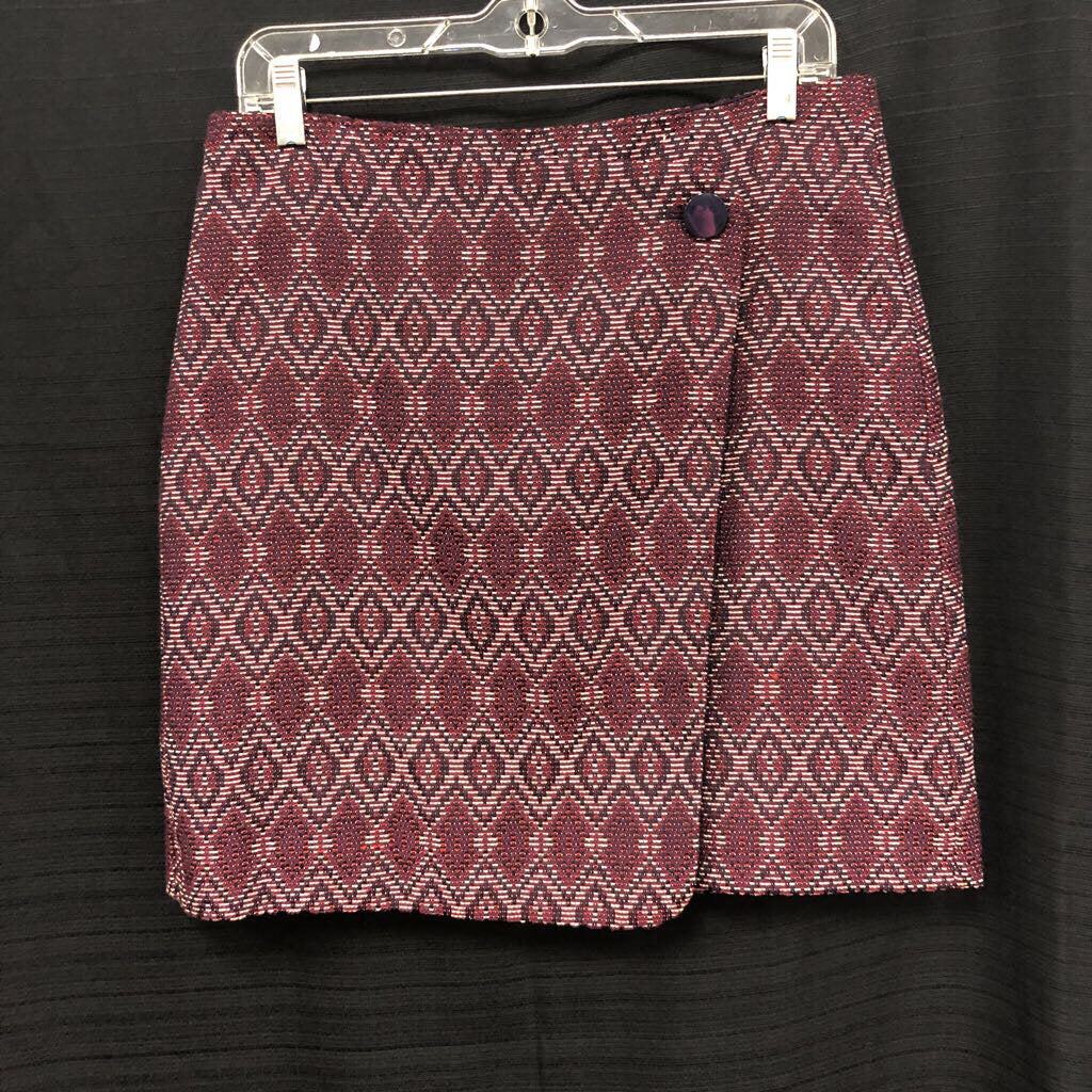 Diamond Pattern Button Wrap Skirt