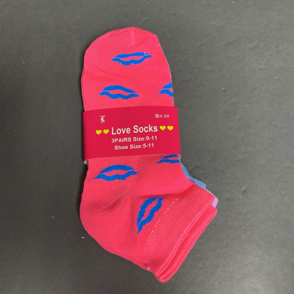 3pk Girls Lip Print Socks (NEW)