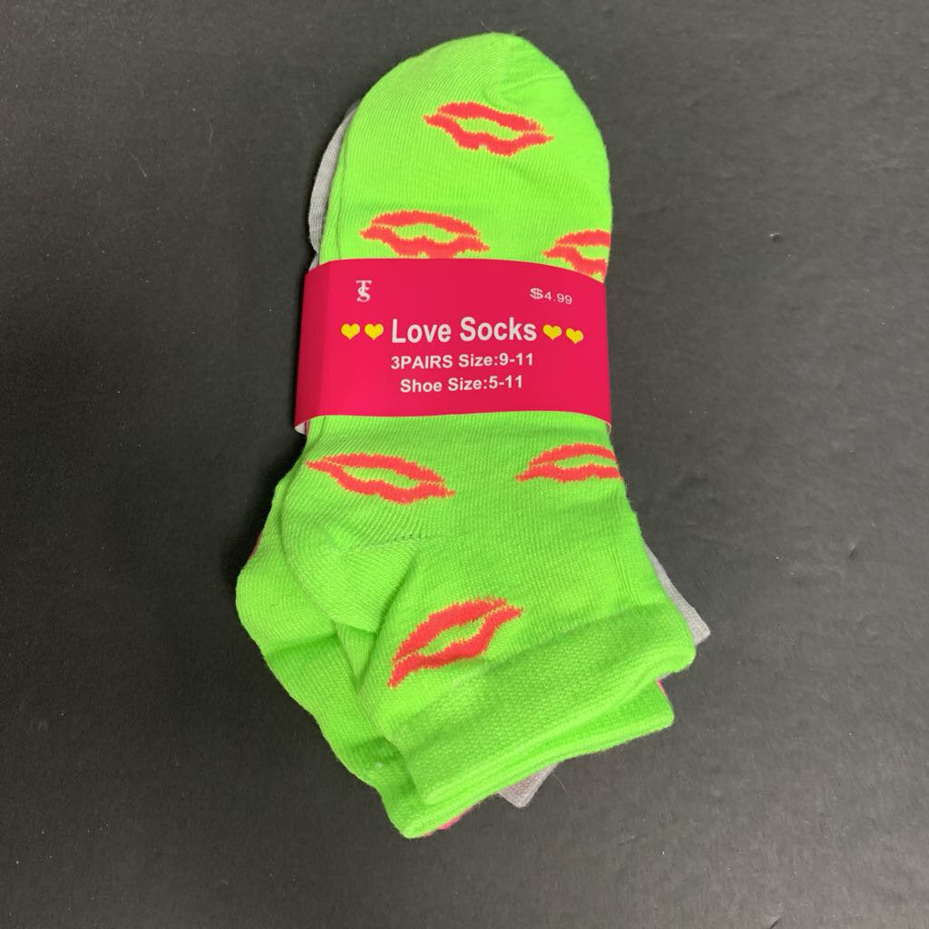 3pk Girls Lip Print Socks (NEW)