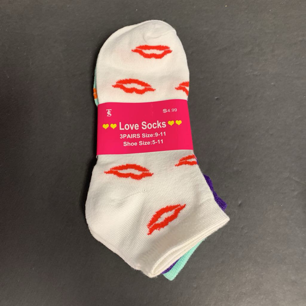 3pk Girls Lip Print Socks (NEW)