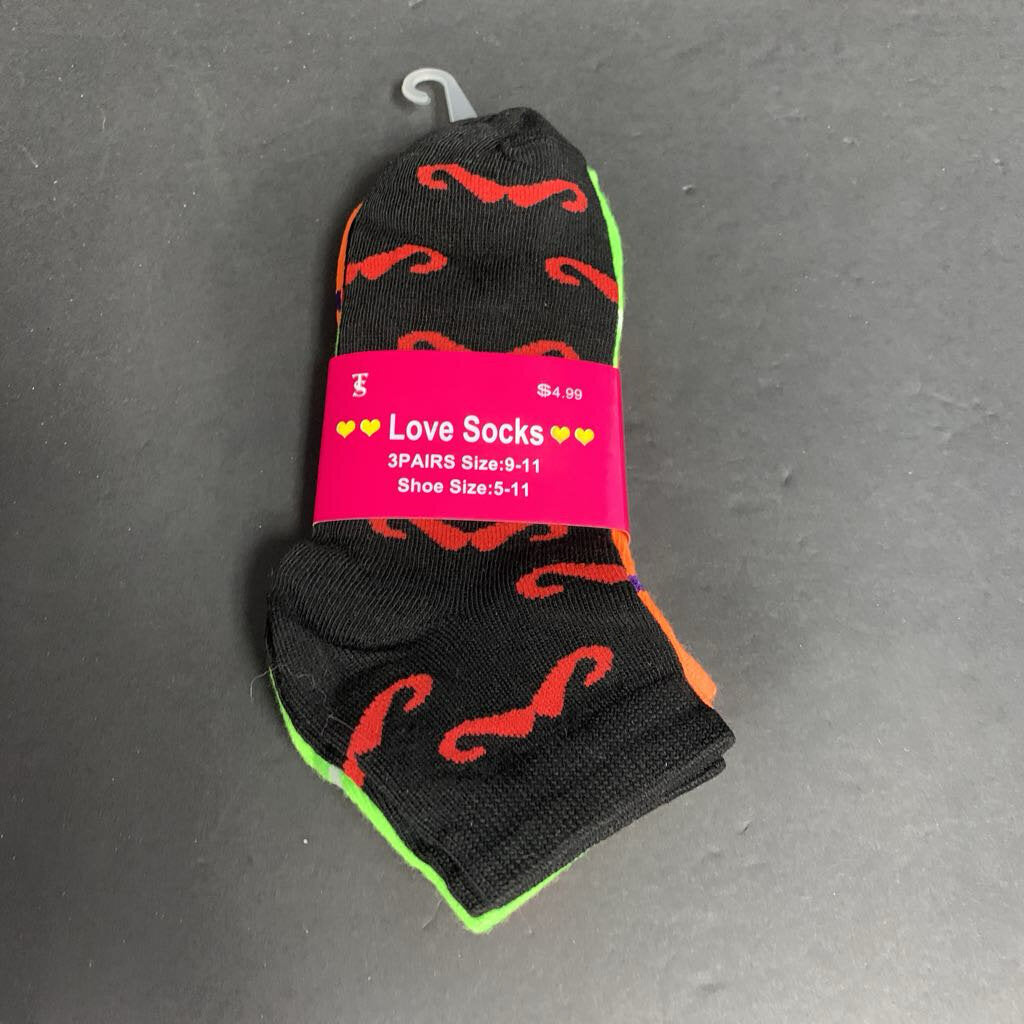 3pk Girls Mustache Print Socks (NEW)