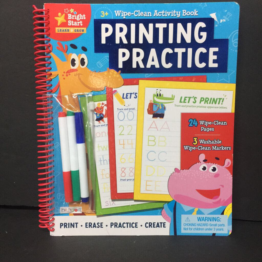 Wipe-Clean Activity Book Printing Practice w/ Dry Erase Markers -workbook board