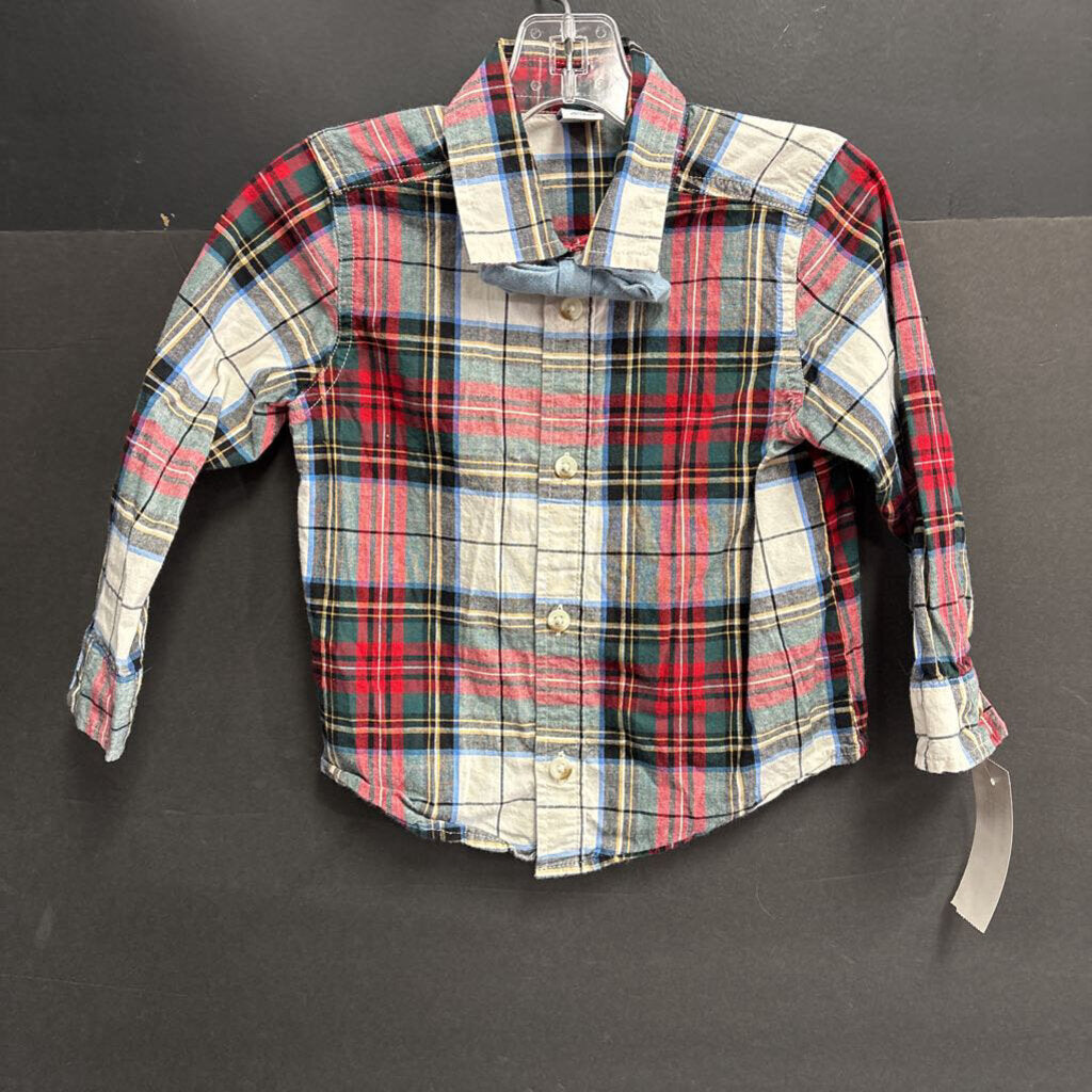 Plaid Button Down Bowtie Shirt