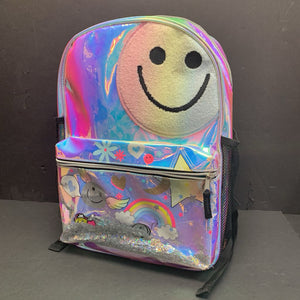 Smiley Face Holographic Confetti Shaker School Backpack Bag
