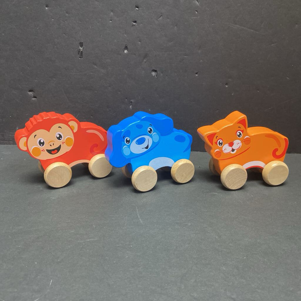 3pk Sensory Easy Grip Wooden Animal Cars