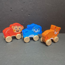Load image into Gallery viewer, 3pk Sensory Easy Grip Wooden Animal Cars
