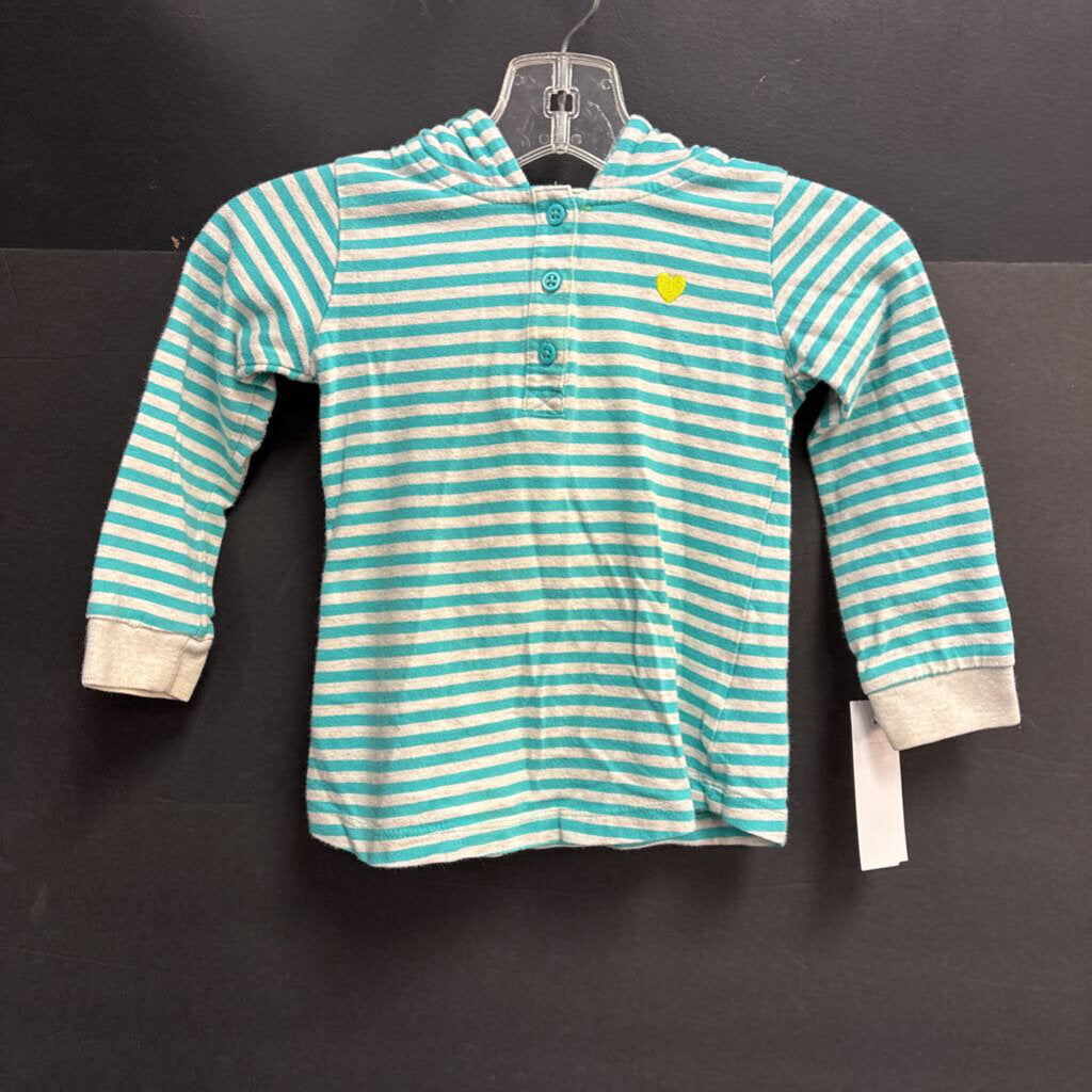 Striped Hooded Button Top