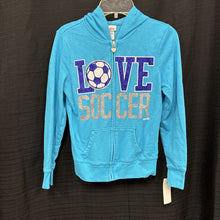 Load image into Gallery viewer, "Love Soccer" Hooded Zip Sweatshirt
