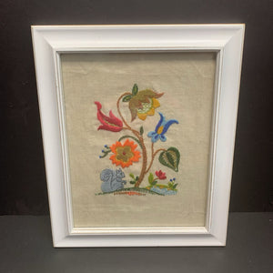 Flower & Squirrel Embroidered Framed Picture