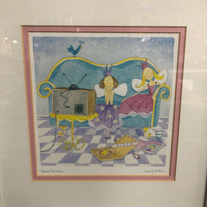 Felicity Wishes Fairy's Watching TV Picture in Wooden Frame (Emma Thomson)
