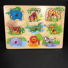 Load image into Gallery viewer, 9pc Wooden Animals Peg Puzzle
