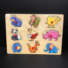 Load image into Gallery viewer, 9pc Wooden Animals Peg Puzzle
