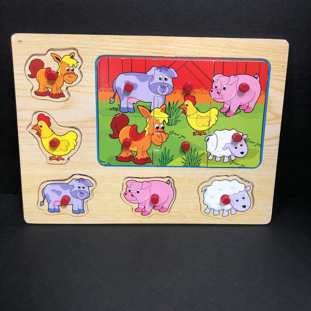 11pc Wooden Farm Animals Peg Puzzle