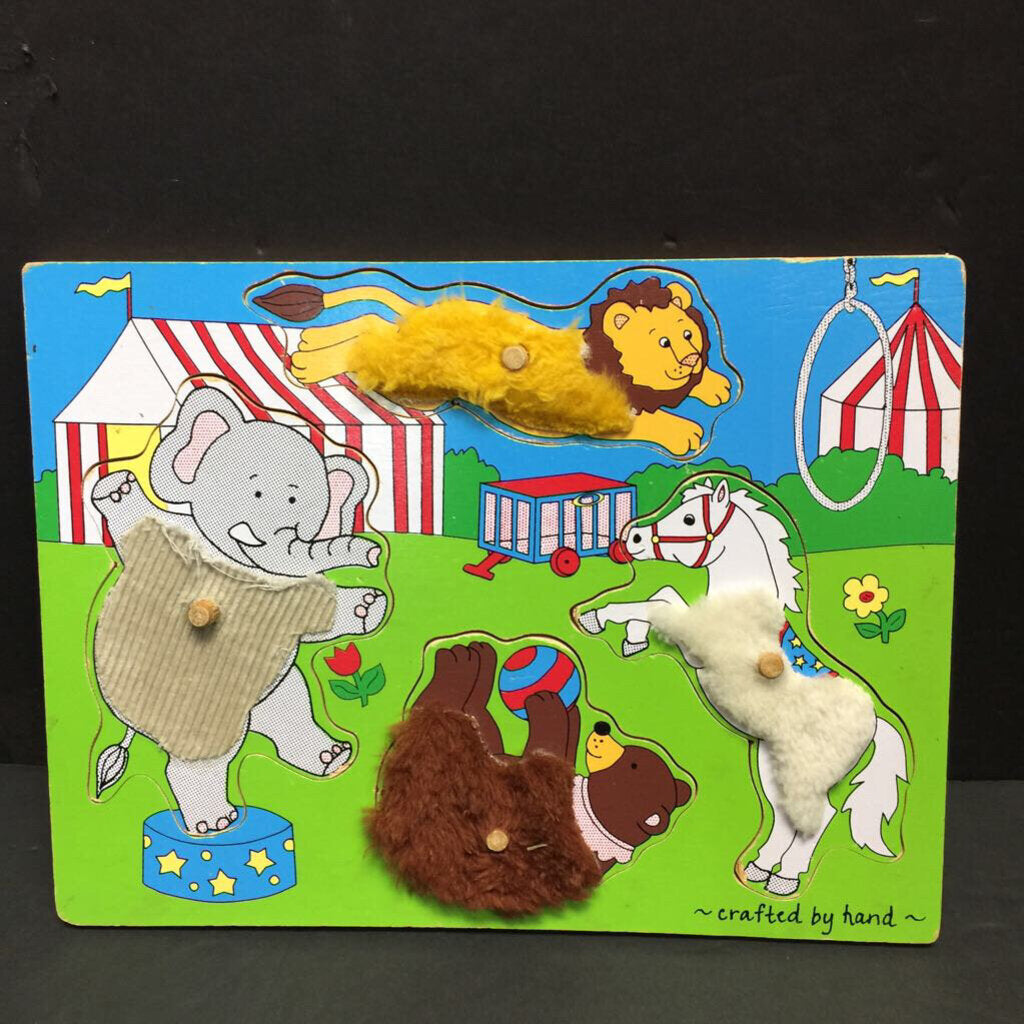4pc Wooden Circus Animals Fuzzy Puzzle (Lights Camera Action)