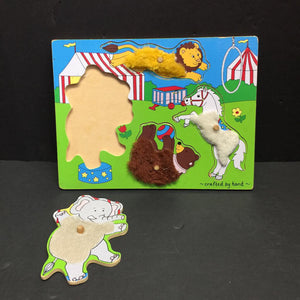 4pc Wooden Circus Animals Fuzzy Puzzle (Lights Camera Action)