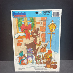 12pc Rudolph the Red Nosed Reindeer Christmas Frame-Tray Puzzle 1989 Vintage Collectible (Golden)