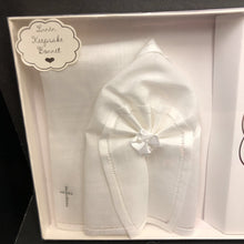 Load image into Gallery viewer, Bless Linen Keepsake Bonnet w/cross
