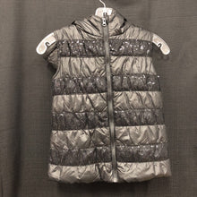 Load image into Gallery viewer, sequin hooded full zip puffy vest
