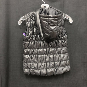 sequin hooded full zip puffy vest