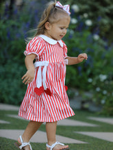 Load image into Gallery viewer, Valentine's Red Stripe Heart Dress for Toddler Girls
