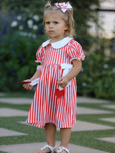 Load image into Gallery viewer, Valentine's Red Stripe Heart Dress for Toddler Girls
