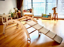 Load image into Gallery viewer, Climbing Arch with Ladder Ramp and Star Pillow Set | Wooden Climber Set
