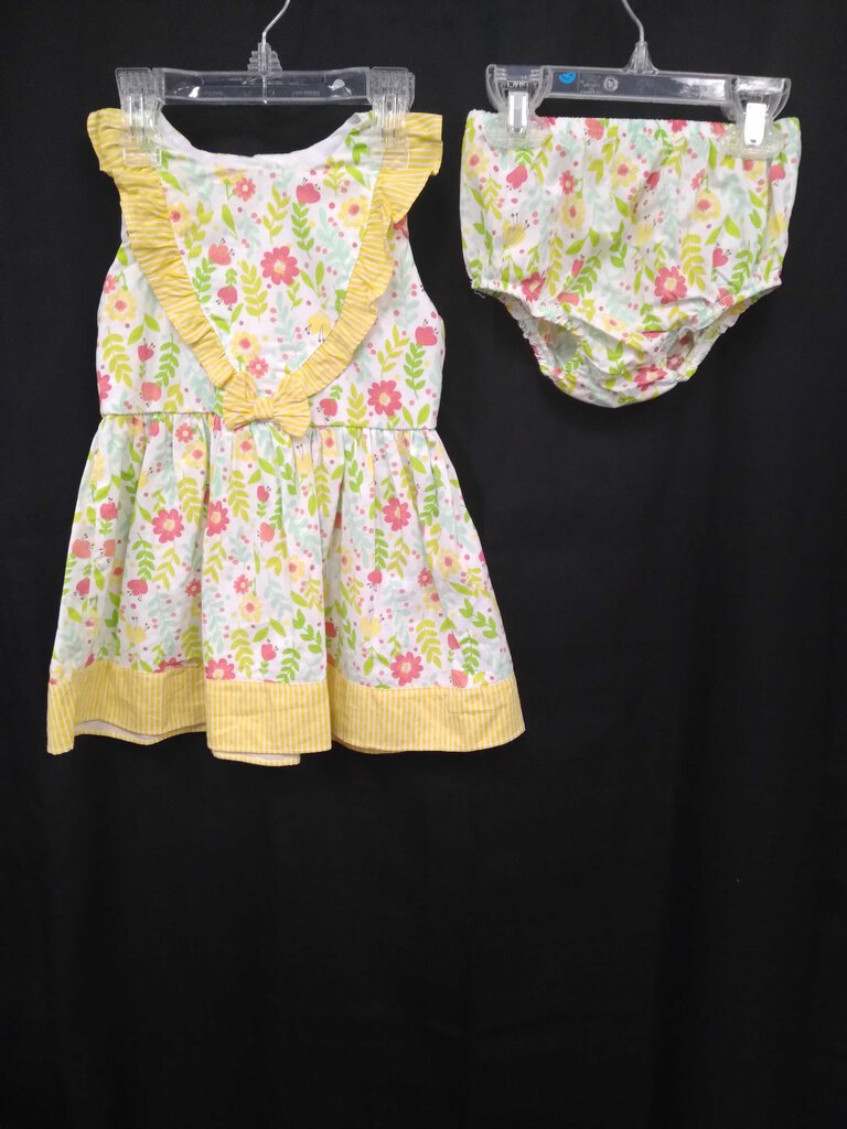 2pc flower dress w/yellow striped trim