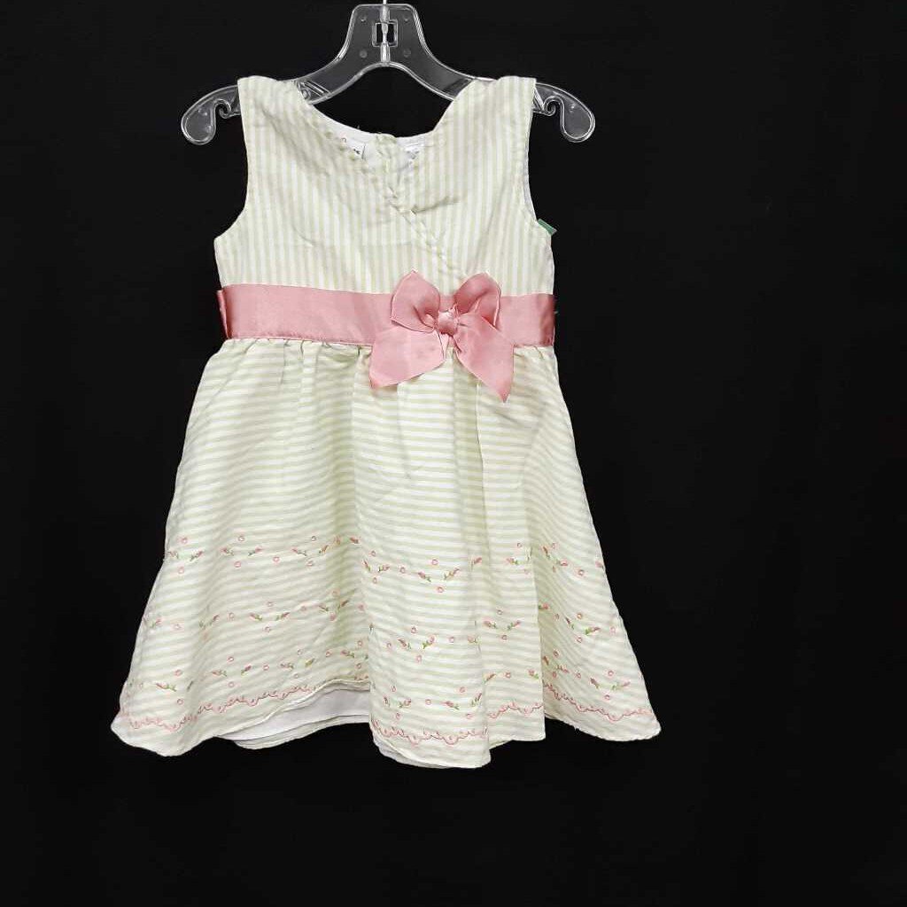 sleeveless striped dress w rose buds and belt