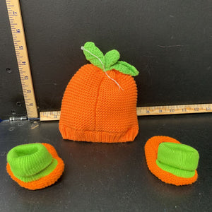 Halloween Pumpkin Knit Hat & Booties