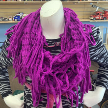 Load image into Gallery viewer, fringe crochet infinity winter scarf
