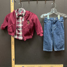 Load image into Gallery viewer, 3pc plaid shirt w/ hooded sweatshirt/denim pants
