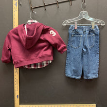 Load image into Gallery viewer, 3pc plaid shirt w/ hooded sweatshirt/denim pants
