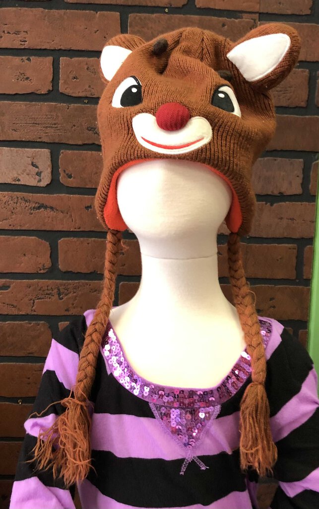 Rudolph brained reindeer winter knit hat