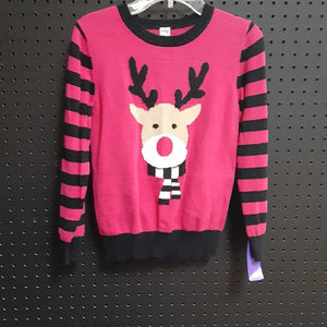 stripe sleeve reindeer sweater
