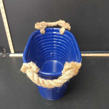 Load image into Gallery viewer, Small metal storage bucket w/rope handles
