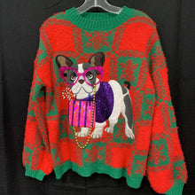 Load image into Gallery viewer, Bulldog w/ sequin glasses Christmas sweater
