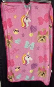 unicorn, puppy/smiley face blanket