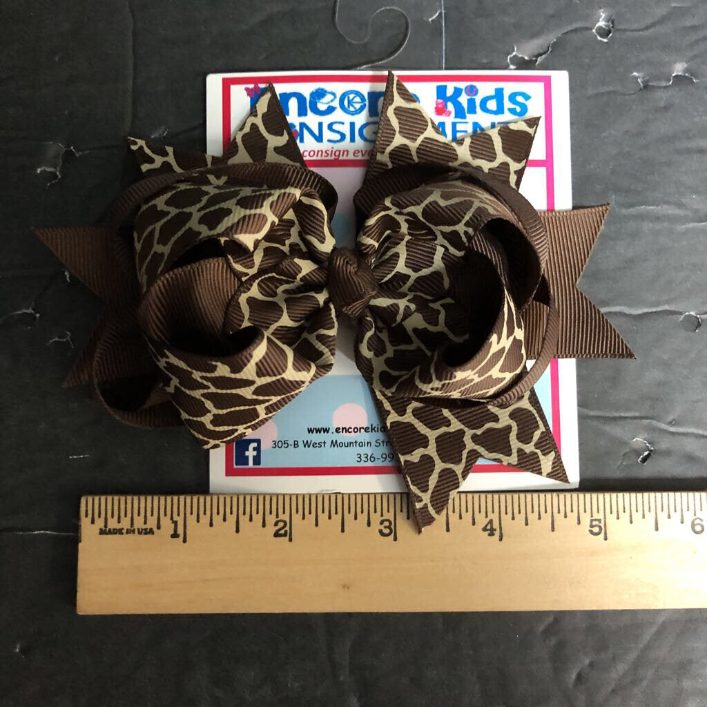 Giraffe print ribbon hairbow clip