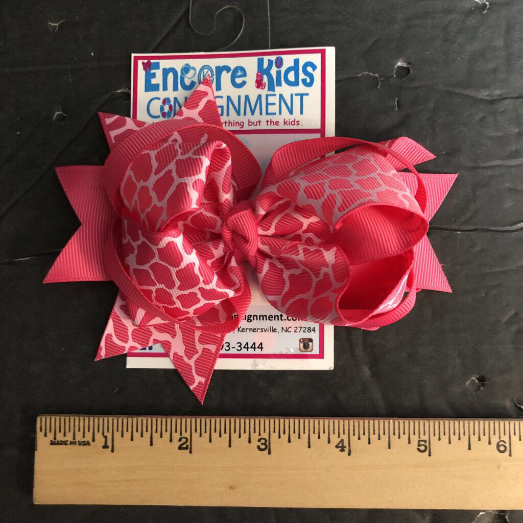 Giraffe print ribbon hairbow clip