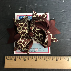 Giraffe print ribbon hairbow clip