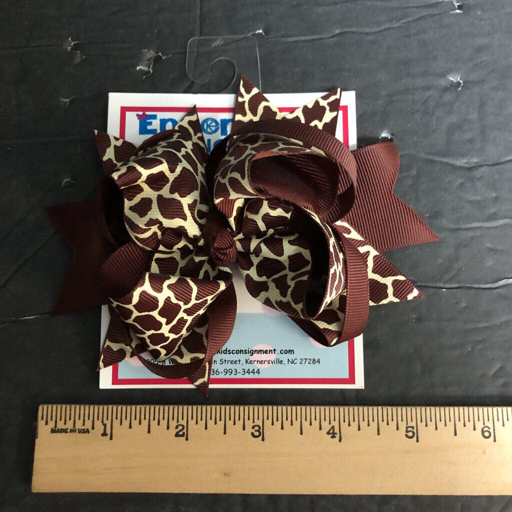 Giraffe print ribbon hairbow clip